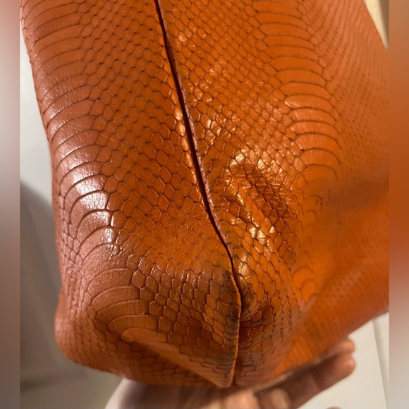 Ralph Lauren Orange Leather Snakeskin Embossed Shopper Tote - Picture 9 of 11
